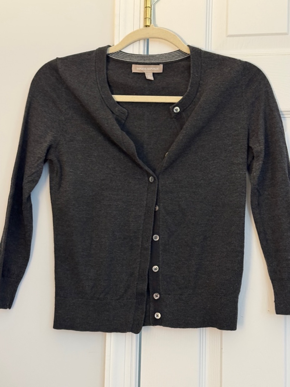 Banana Republic Dark Charcoal Crewneck Button Cardigan